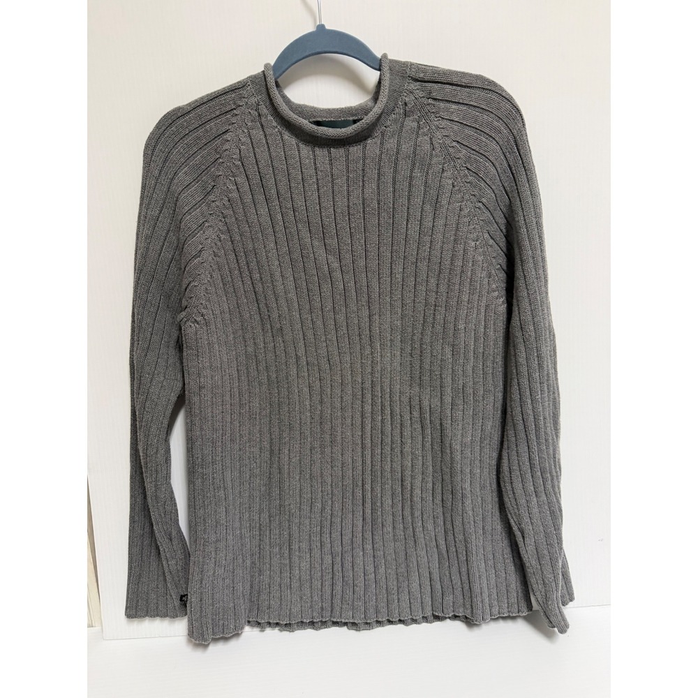 Lauren Ralph Lauren Grey Ribbed Mock Neck Cotton Knit Sweater XL Raglan Sleeve